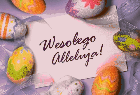Kartka Wesołego Alleluja wśród pisanek